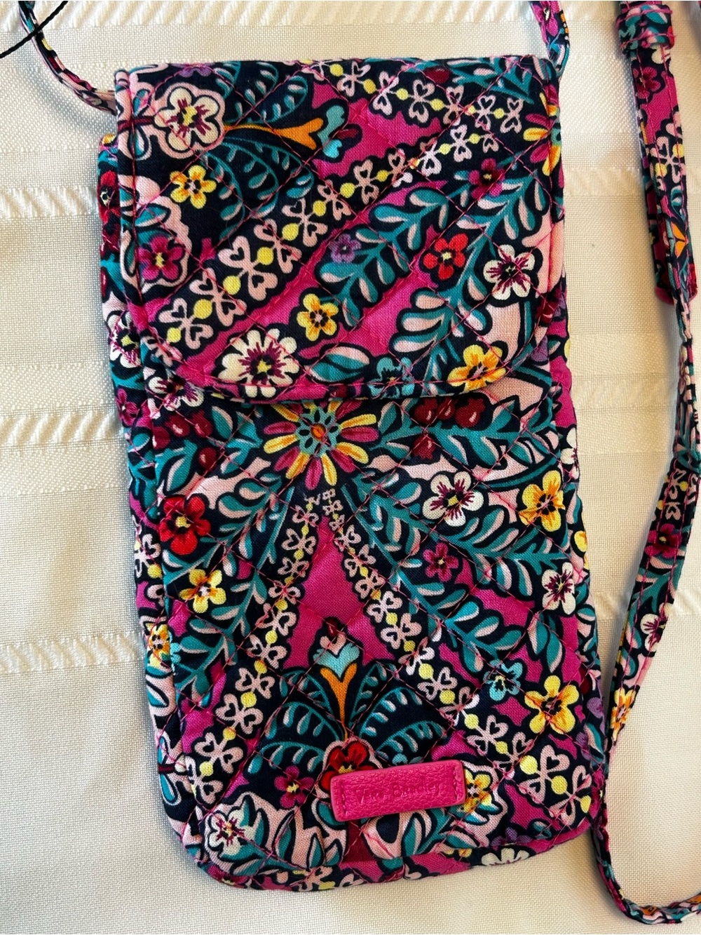 Vera Bradley Quilted Crossbody Phone Bag Kaleidoscope Floral Pink Orange Yellow